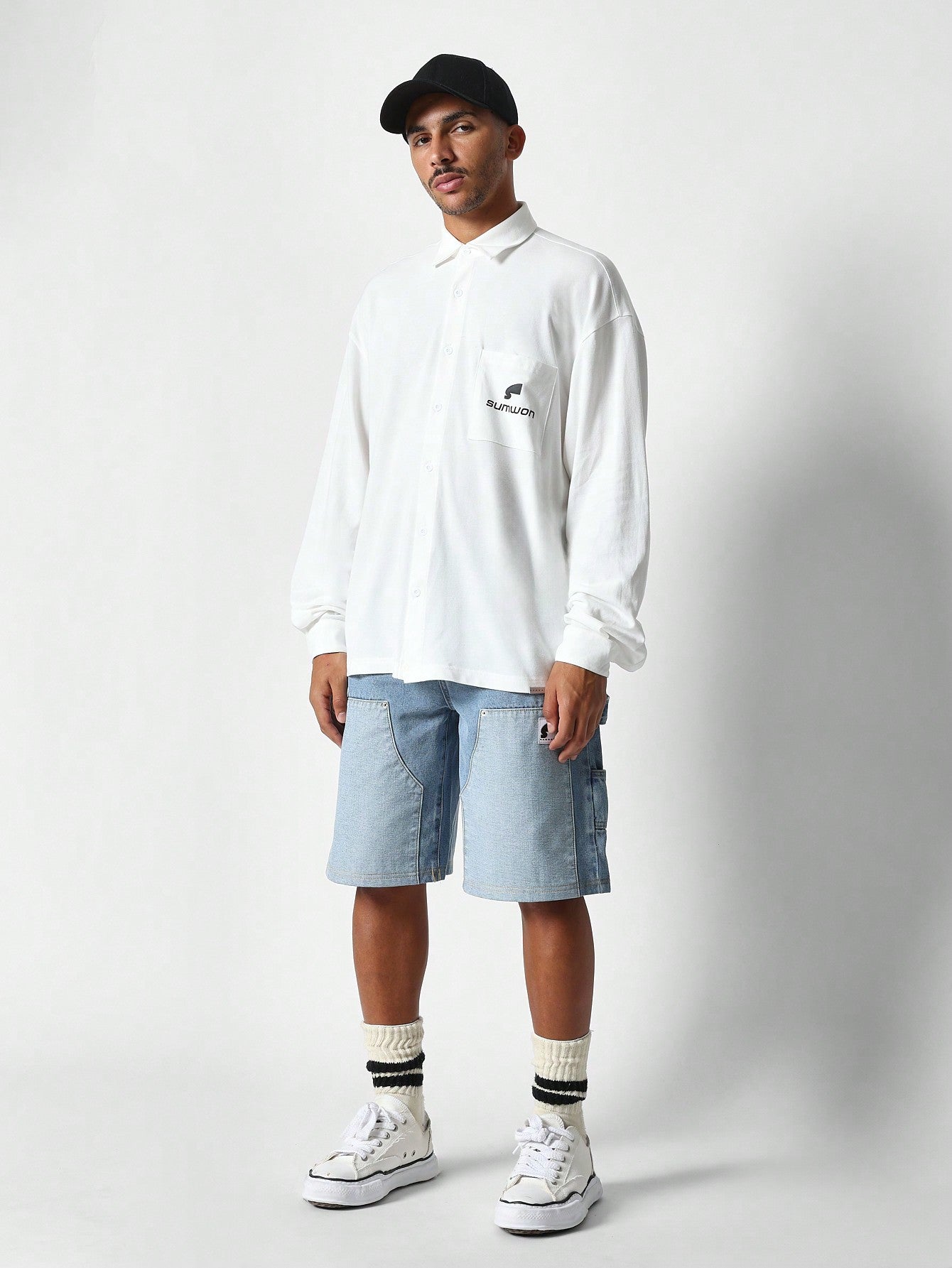 Oversized Fit LS Shirt With Back Emboss Print