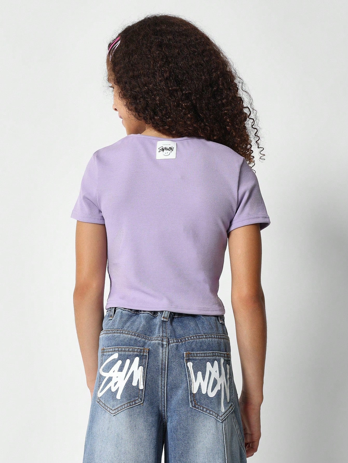 Tween Girls Ribbed Crop Fit Tee With Embroidery
