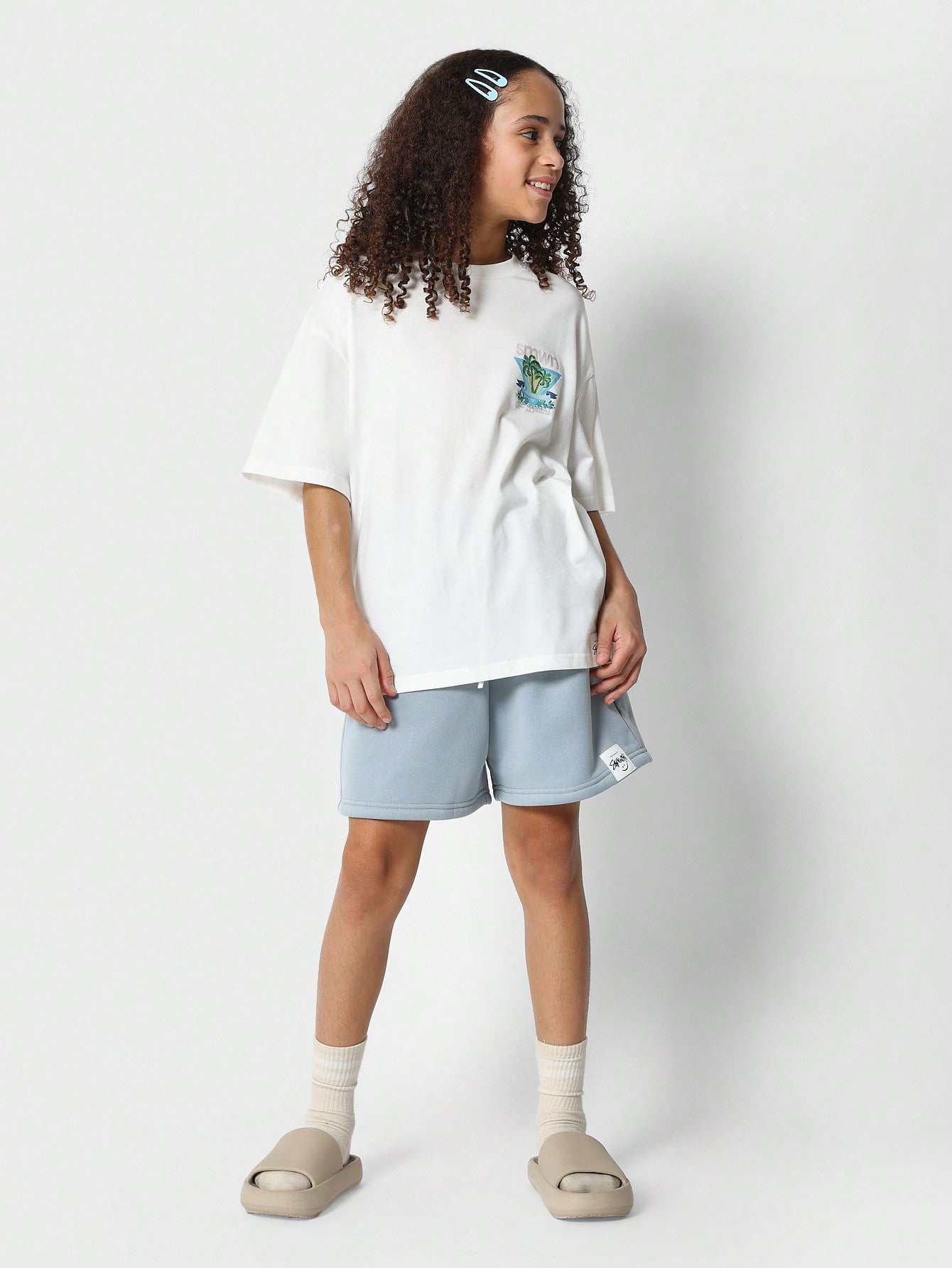 Tween Girls Tee With Front & Back Print And Short 2 Piece Set