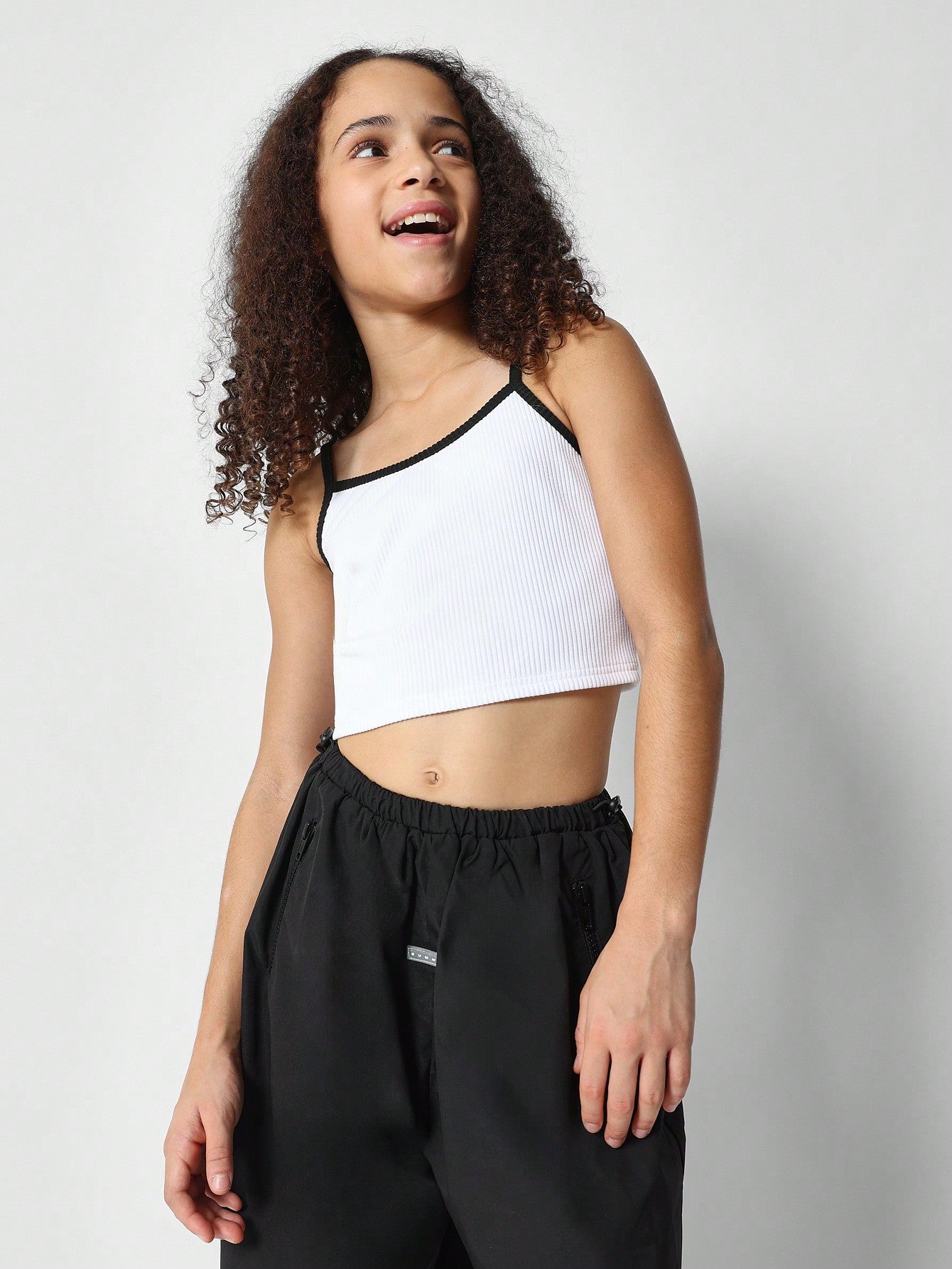 Tween Girls Cropped Top Tank And Nylon Parachute Pant 2 Piece Set