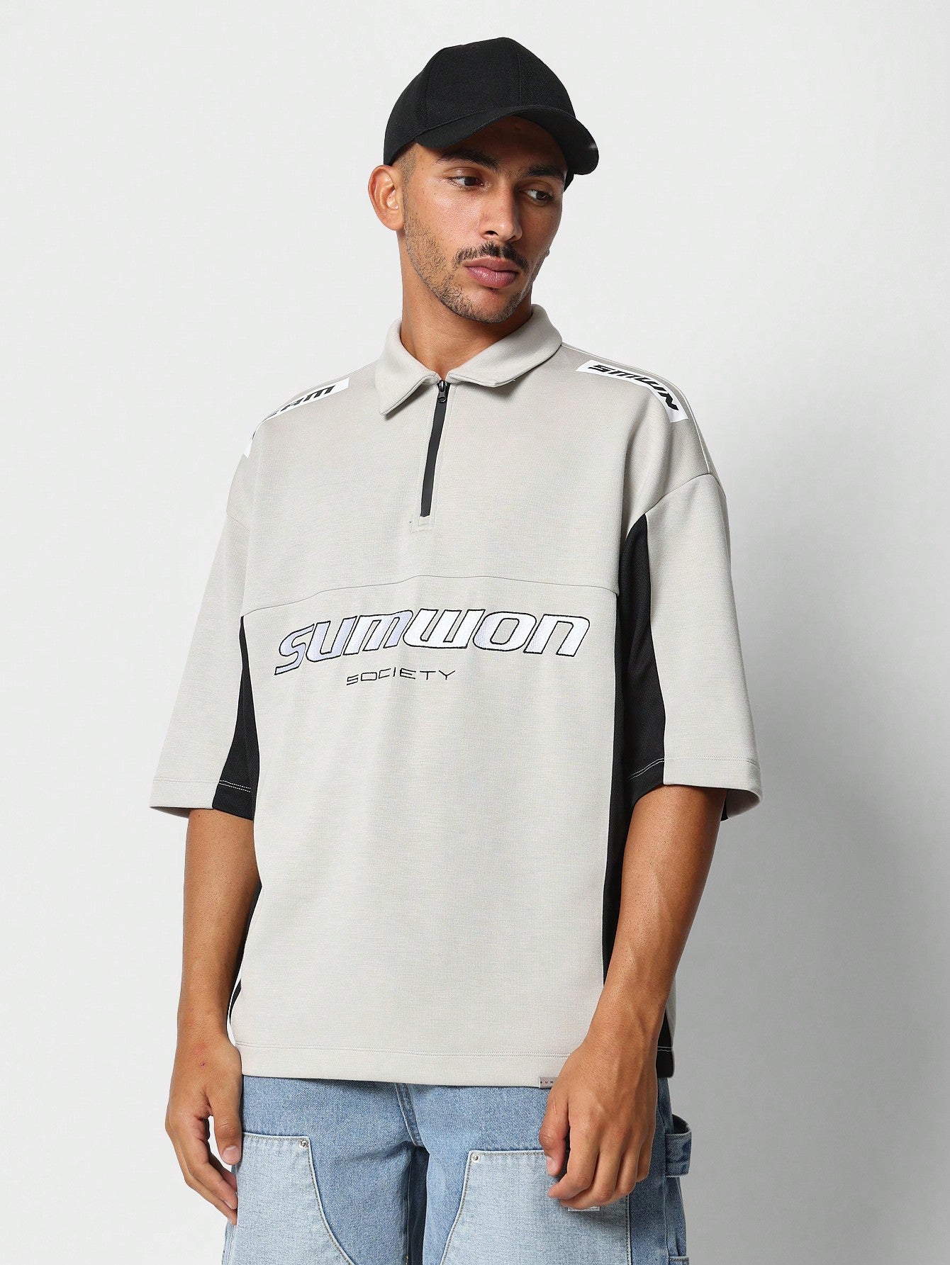 Polo Tee With Panel Detail And Back Number Print