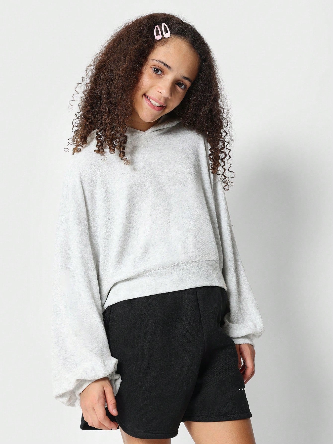 Tween Girls Toweling Crop Fit Overhead Hoodie