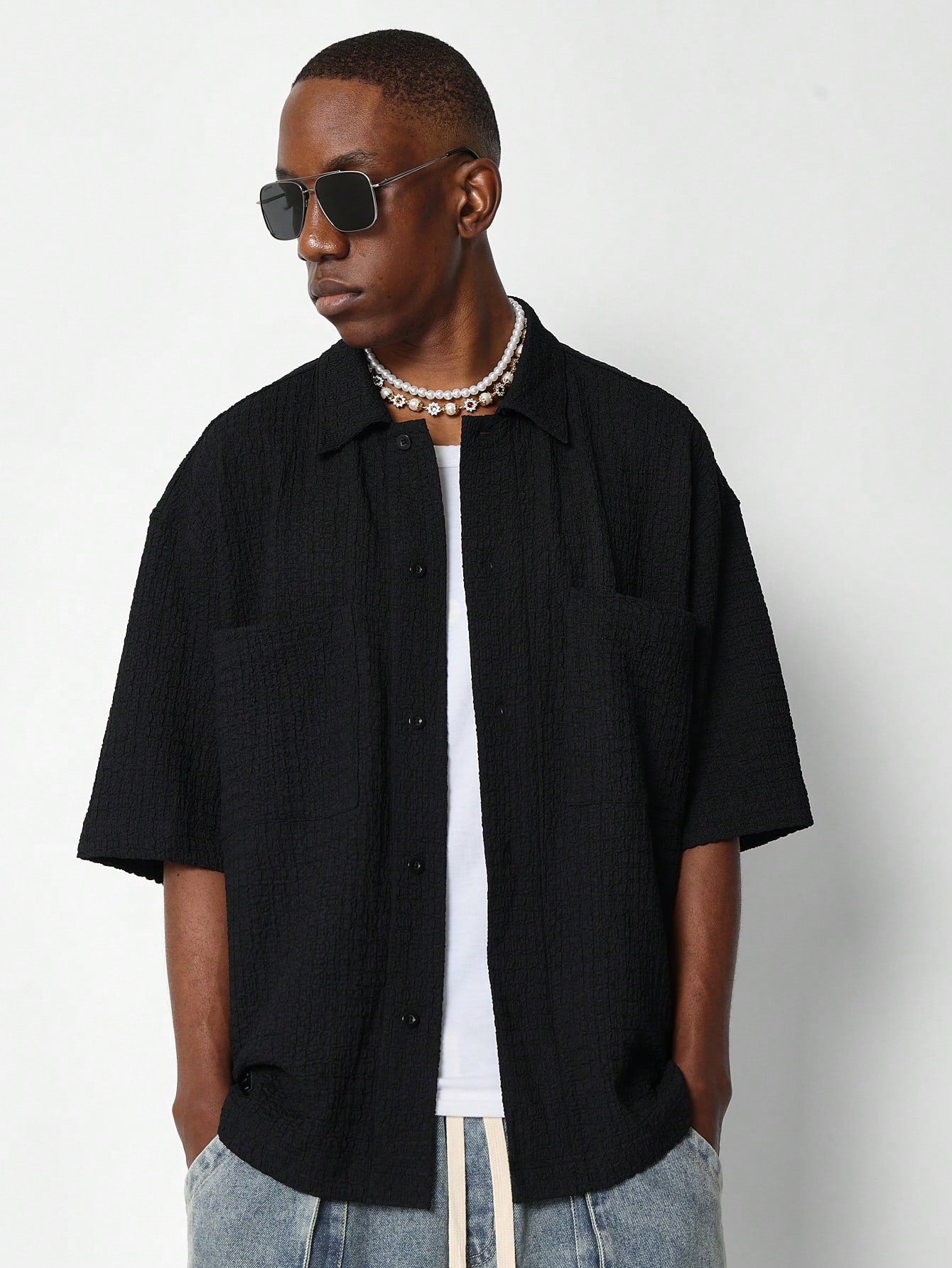 Textured Jersey Shirt With Utility Pocket