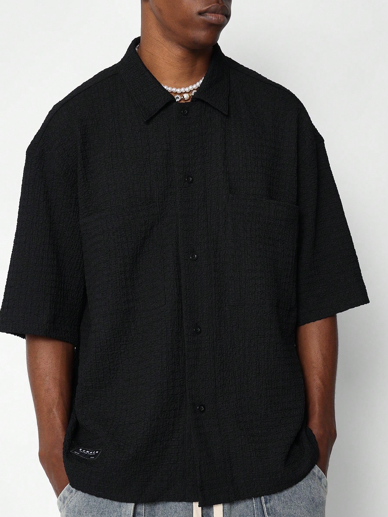 Textured Jersey Shirt With Utility Pocket