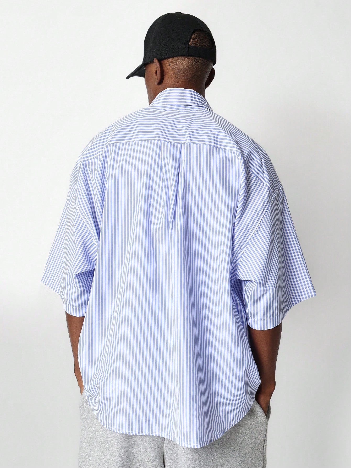 Oversized Fit Pinstripe Poplin Shirt With Badge Pocket