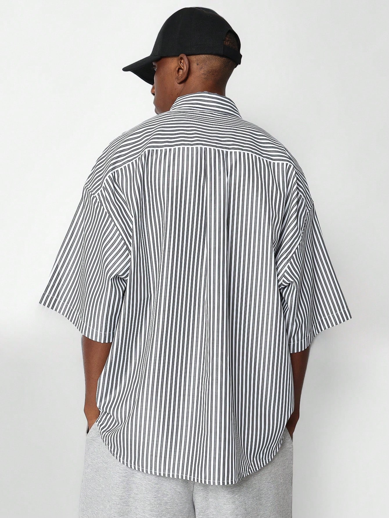 Oversized Fit Pinstripe Poplin Shirt With Badge Pocket