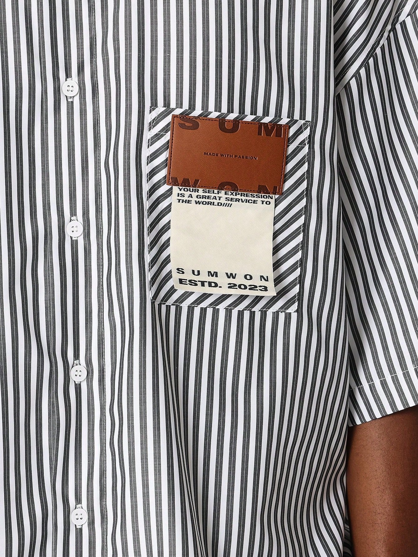 Oversized Fit Pinstripe Poplin Shirt With Badge Pocket