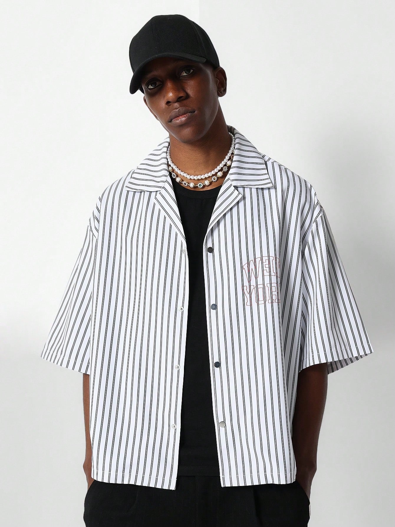 Boxy Fit Pinstripe Shirt With Embroidery