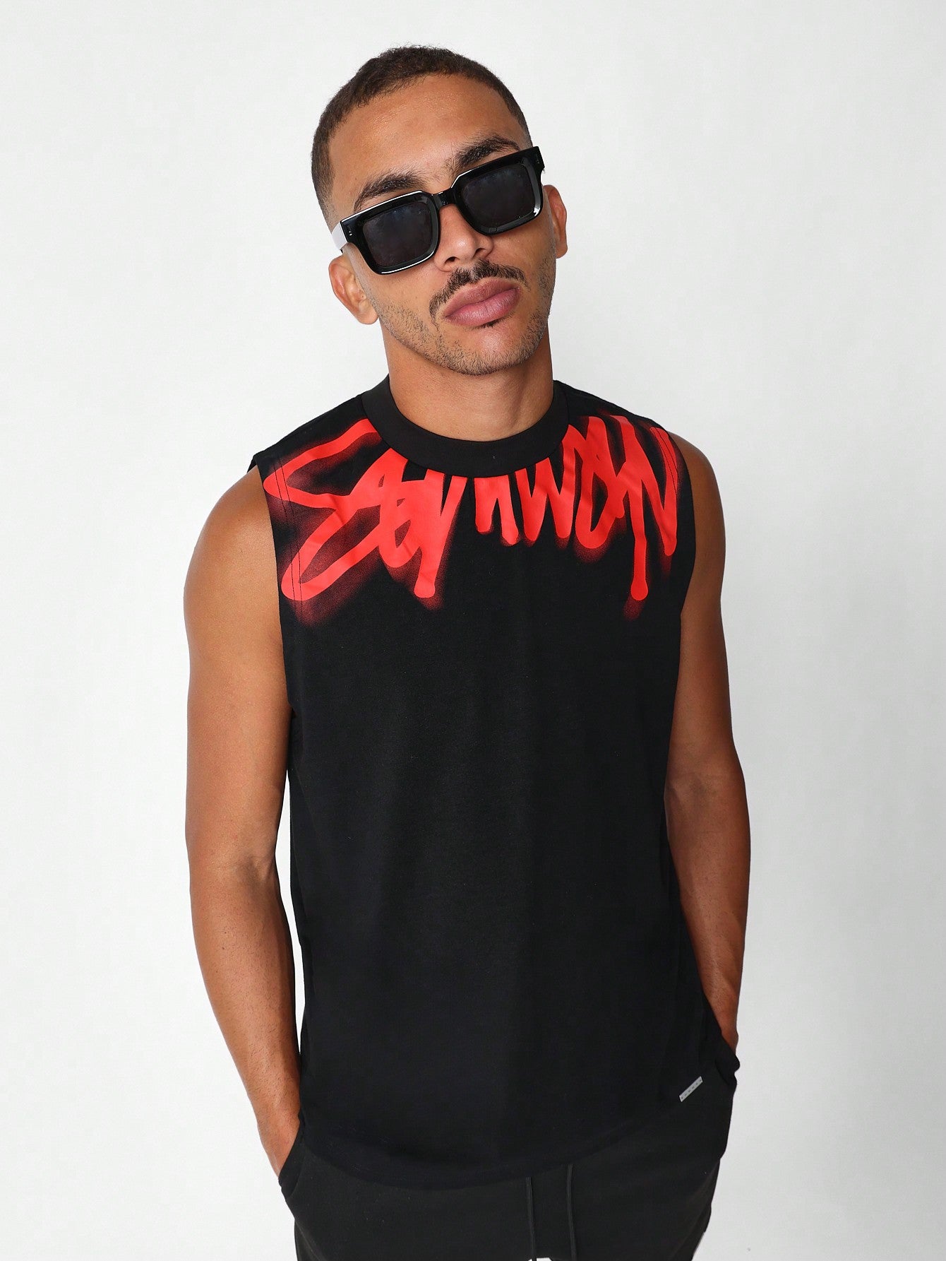 Sleeveless Tank With Graffiti Graphic Print