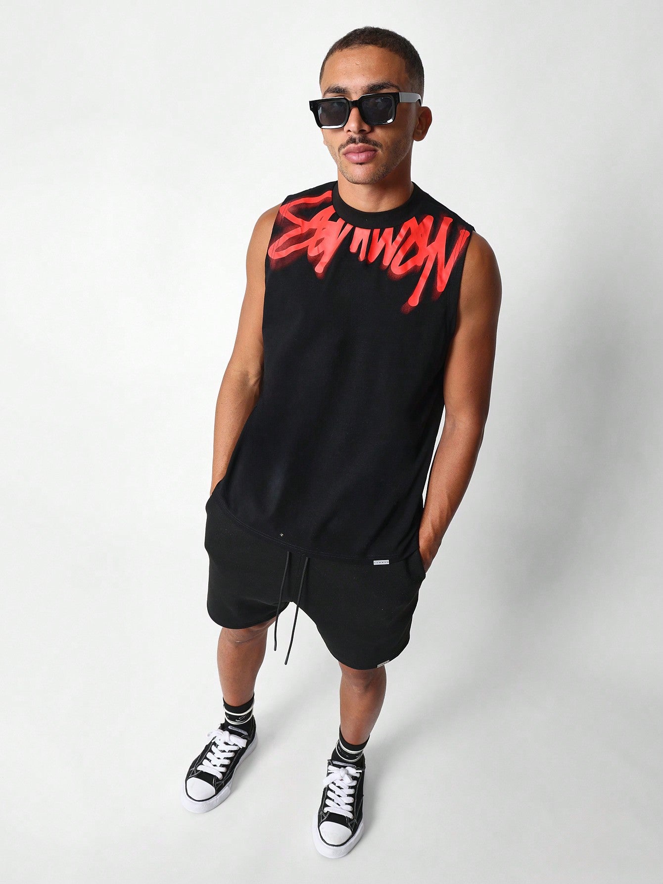 Sleeveless Tank With Graffiti Graphic Print