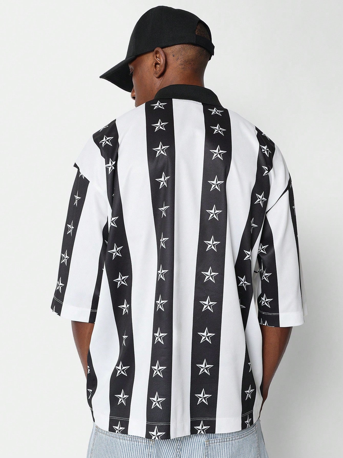 Mesh Polo Shirt With Starry Stripes Graphic Print