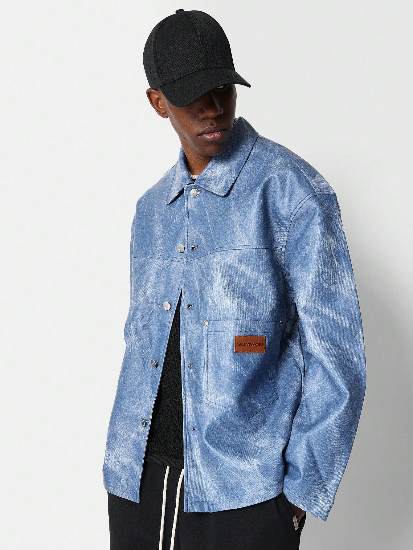 Longline Coated Twill Jacket With Patch Pocket Detail