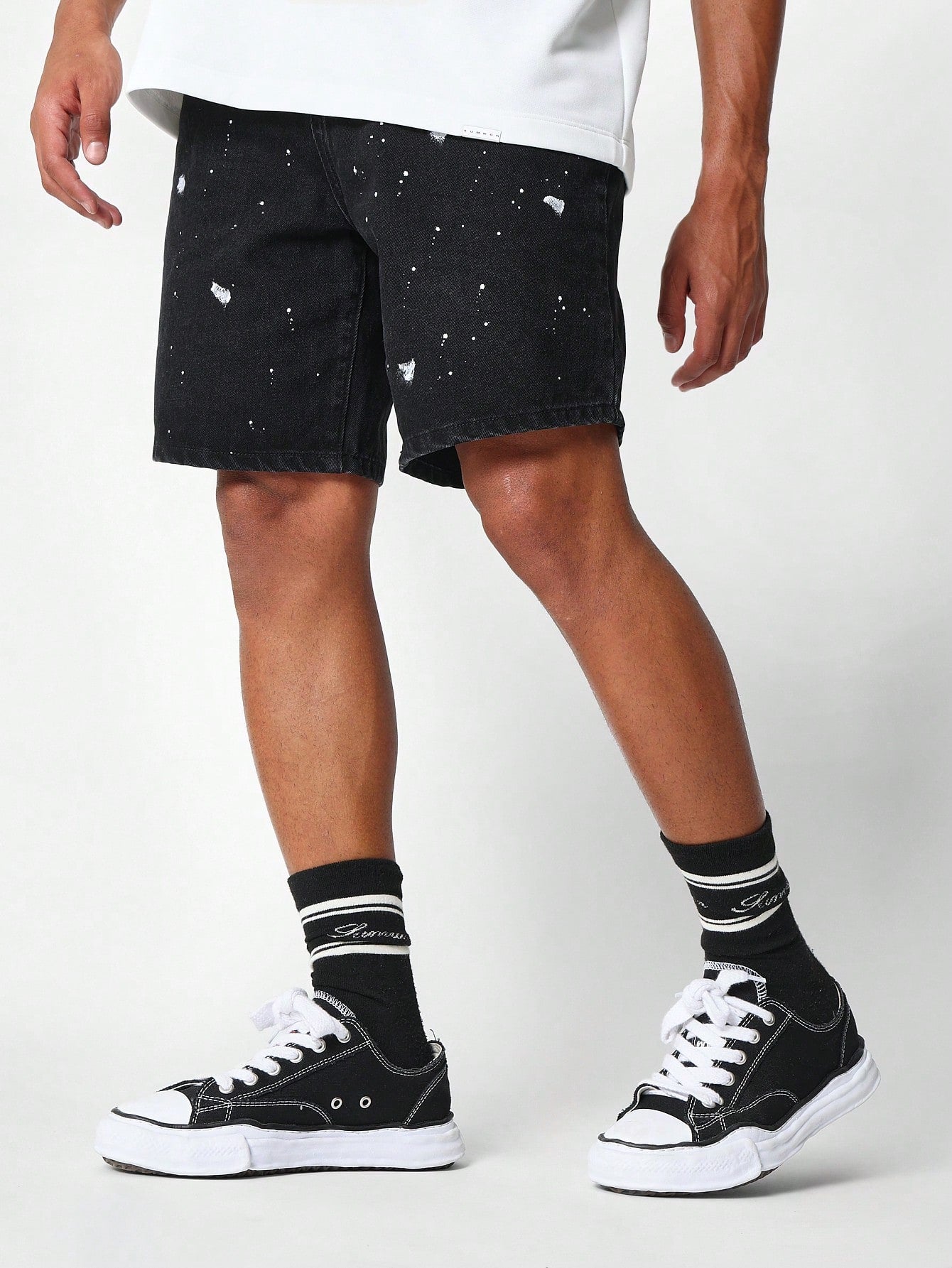 Denim Short With Paint Splatter