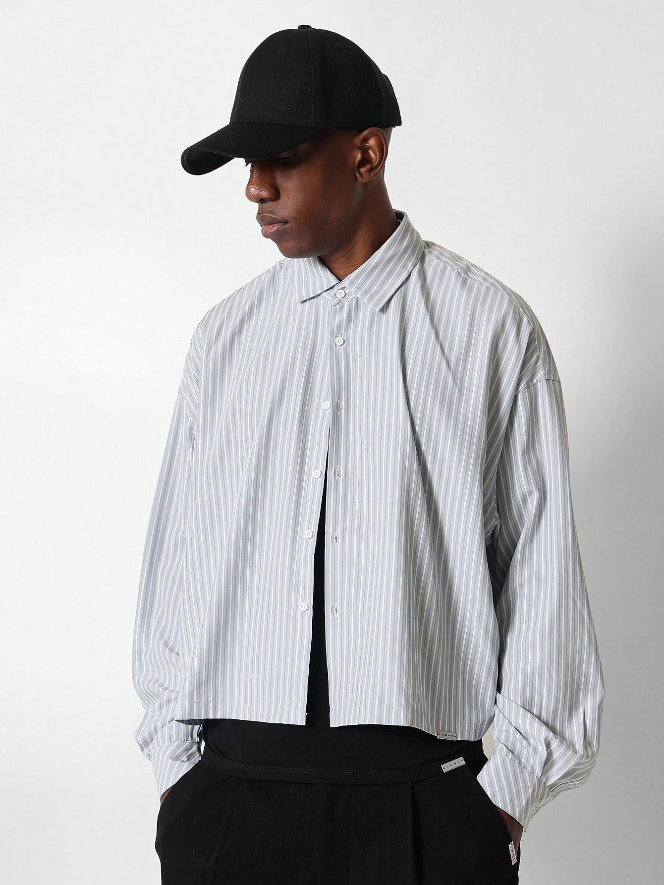 Crop Fit Long Sleeve Pinstripe Shirt