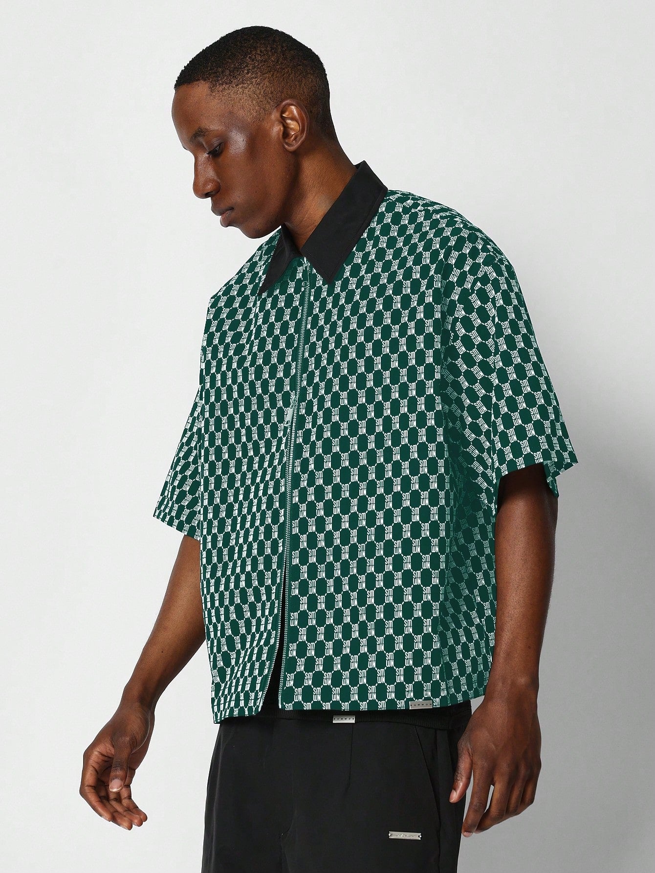 Boxy Fit Zip Through Nylon Shirt With All Over Print