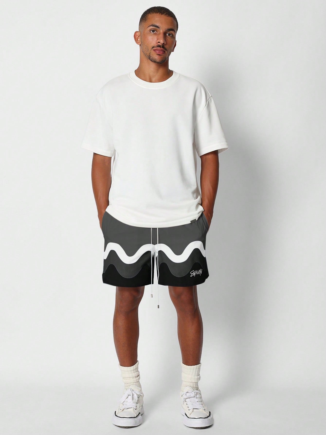 Nylon Short With Wavy Print