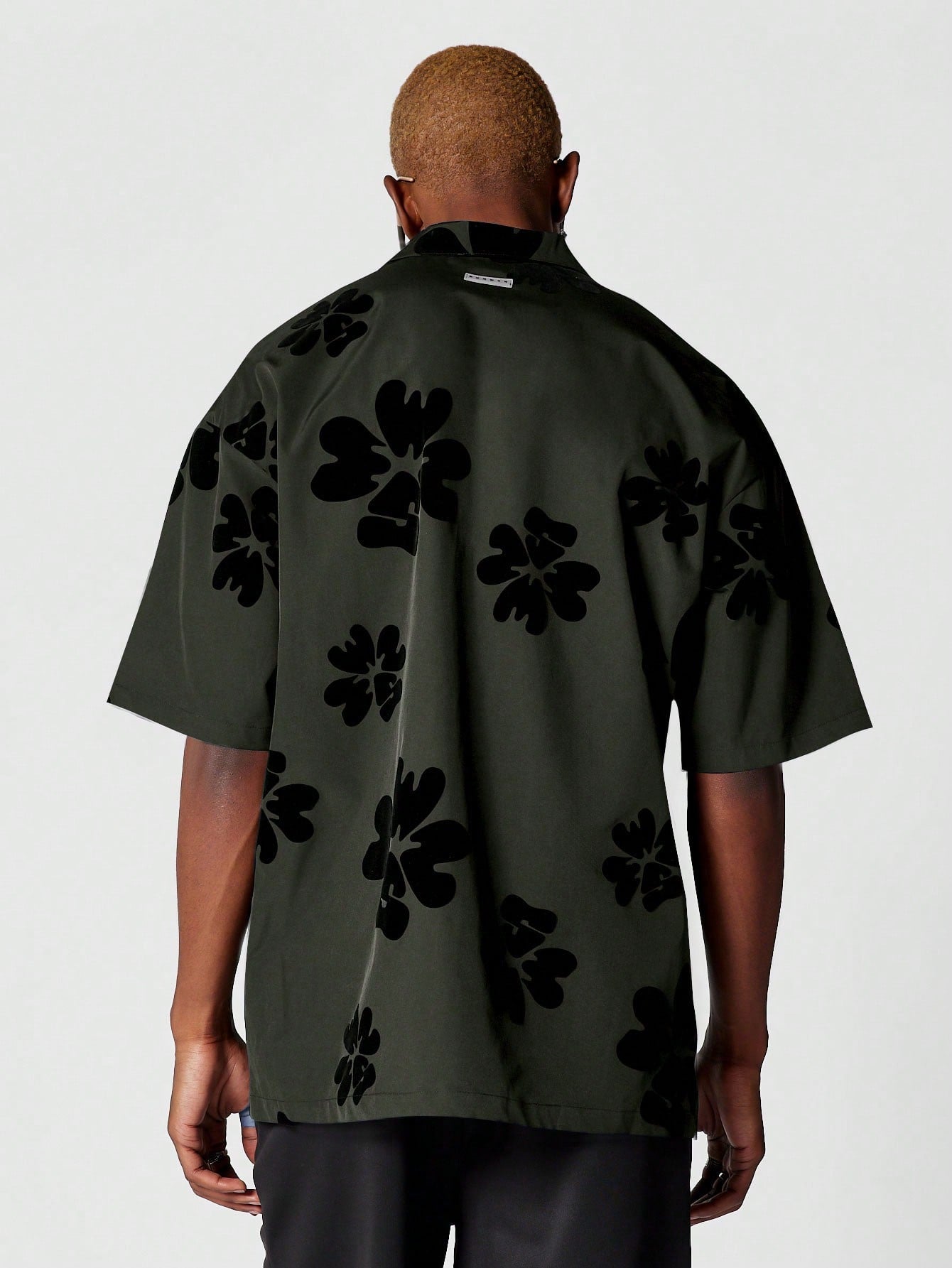 Revere Collar Shirt With All Over Flock Graphic Print