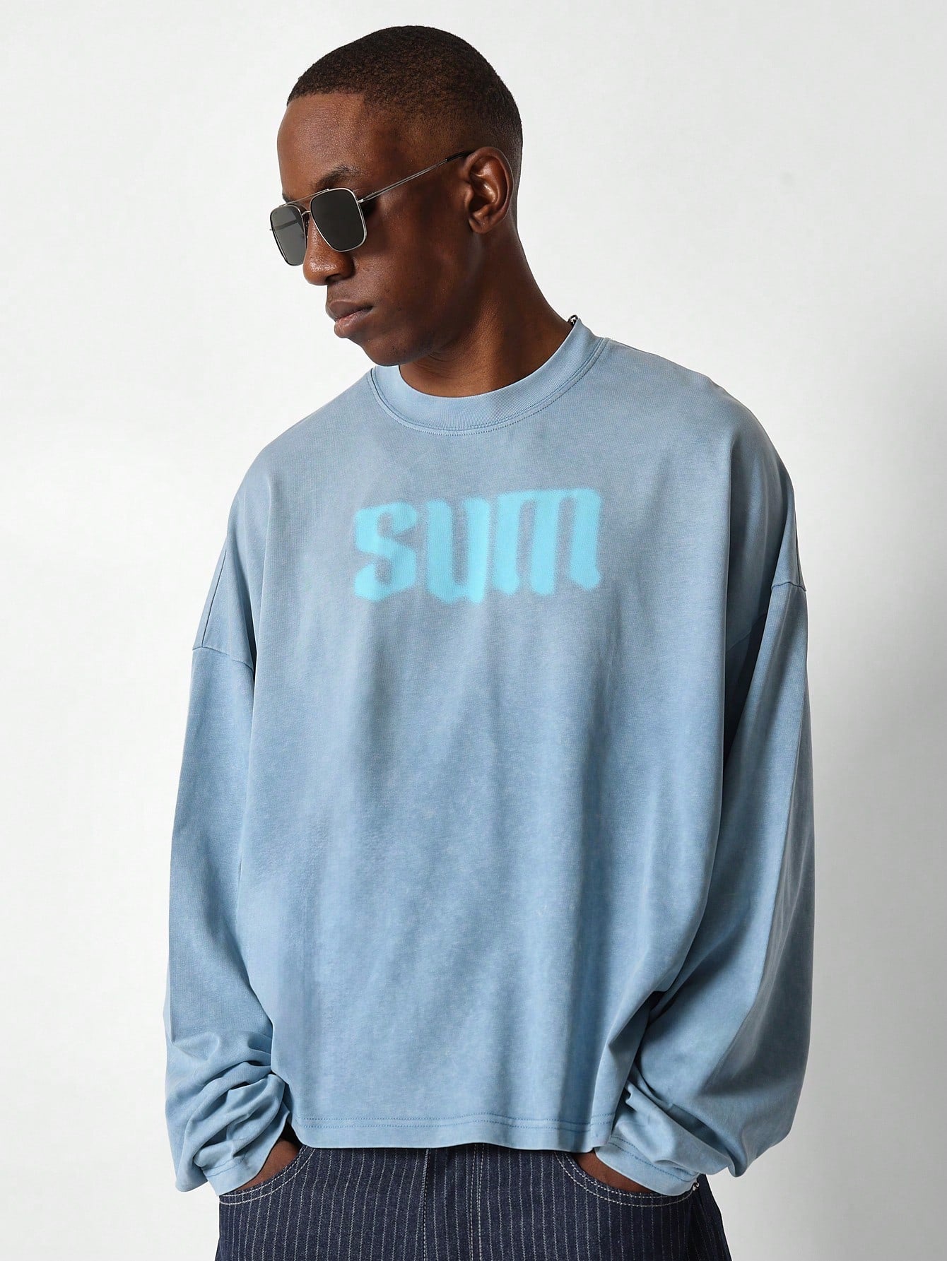 Oversized Fit Washed Sweatshirt With Decal Print