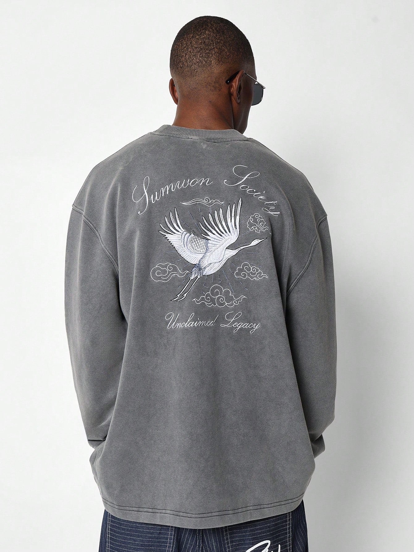 Souvenir Washed Loopback LS Shirt With Back Embroidery Graphic