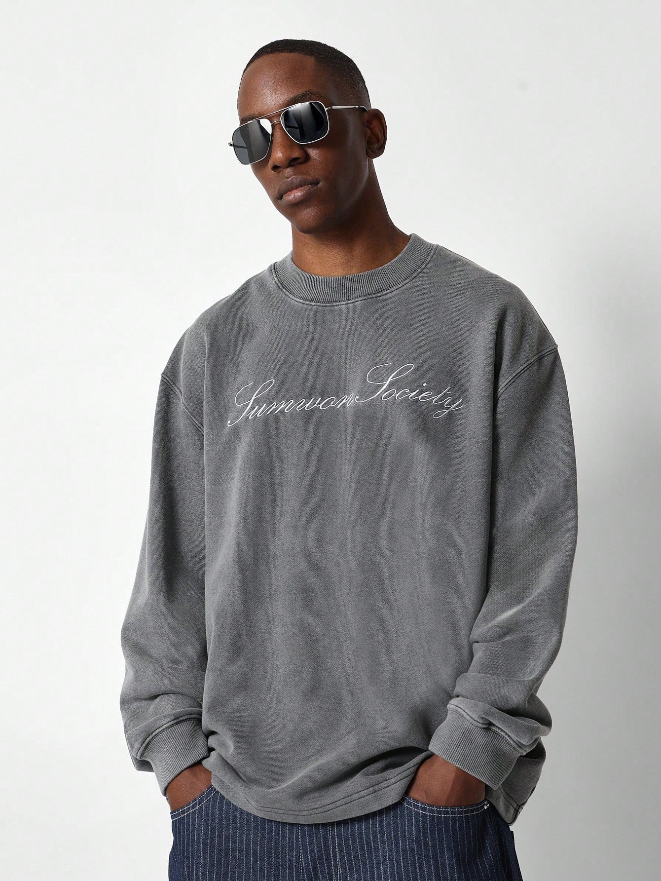 Souvenir Washed Loopback LS Shirt With Back Embroidery Graphic