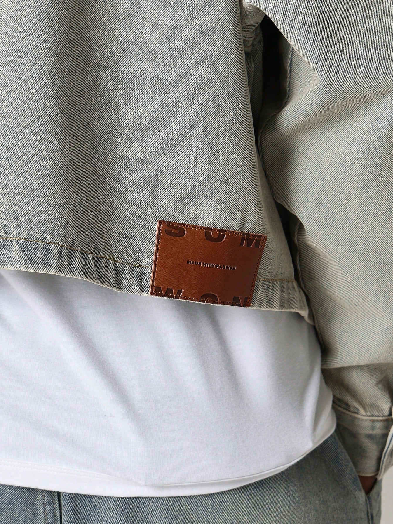 Washed Boxy Fit Denim Carpenter Shirt With Patch Label