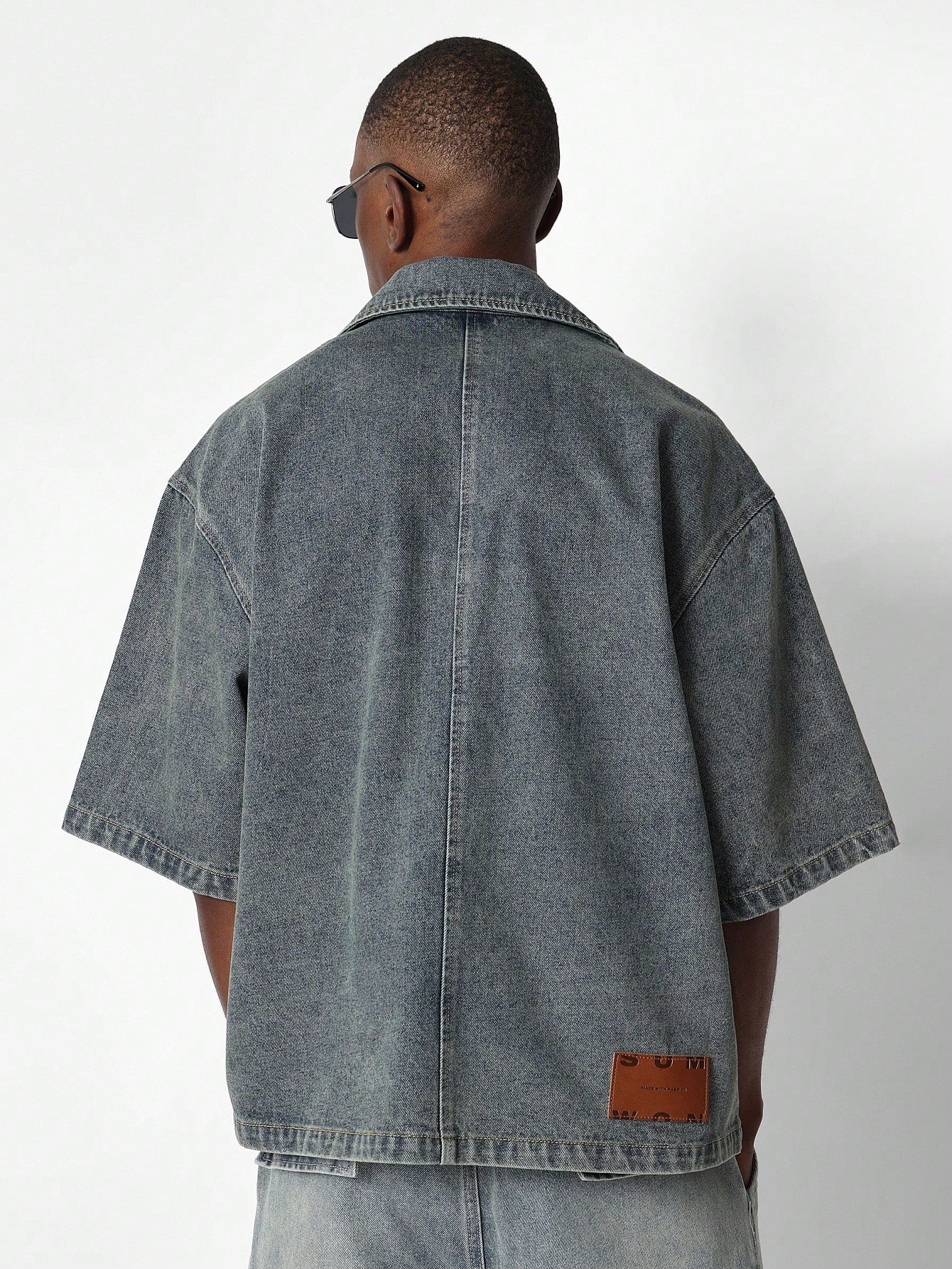 Boxy Fit Denim Shirt With Embossed Print & Branded Label