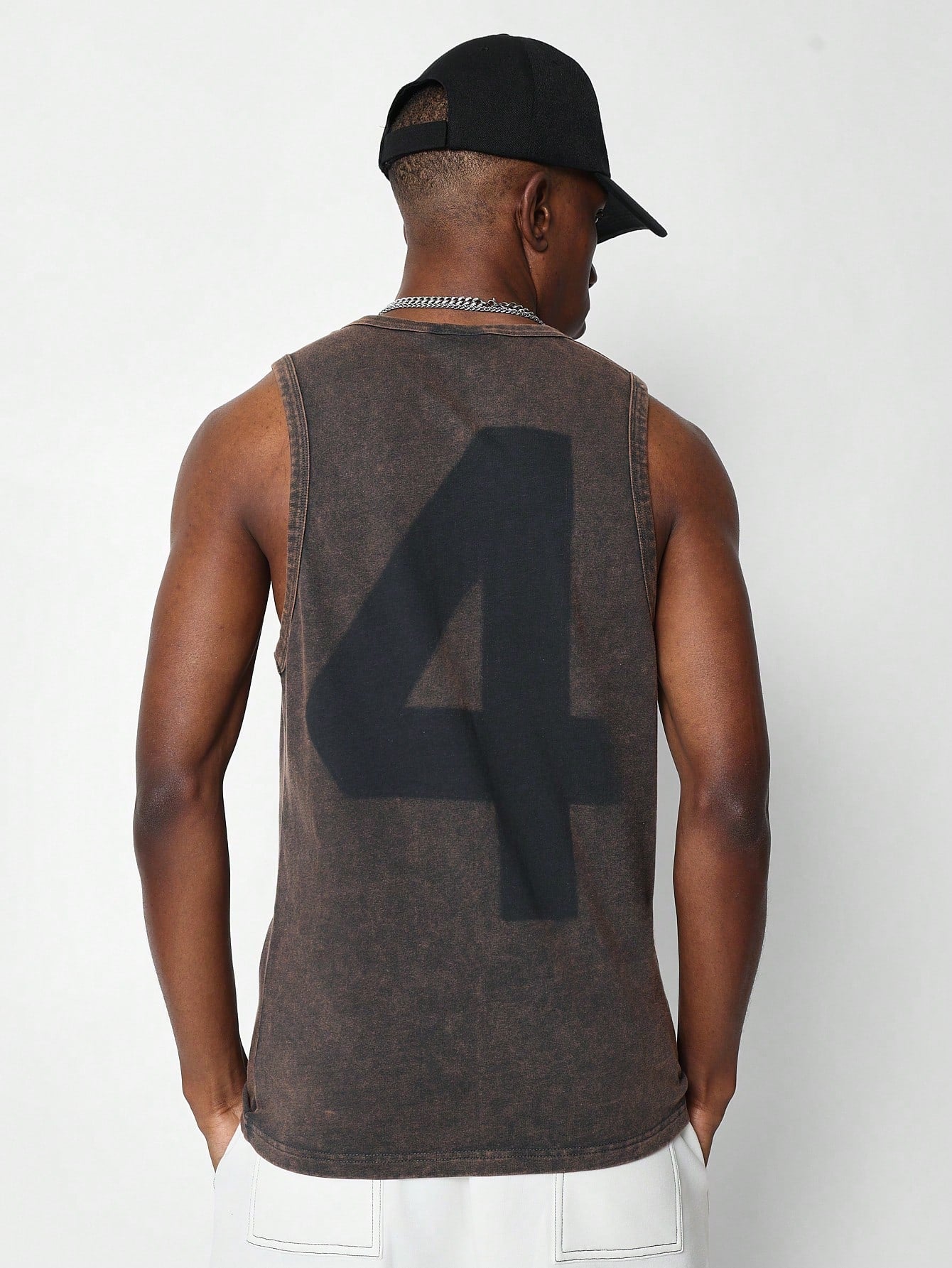 Washed Tank Top With Ghosting Number Graphic Print