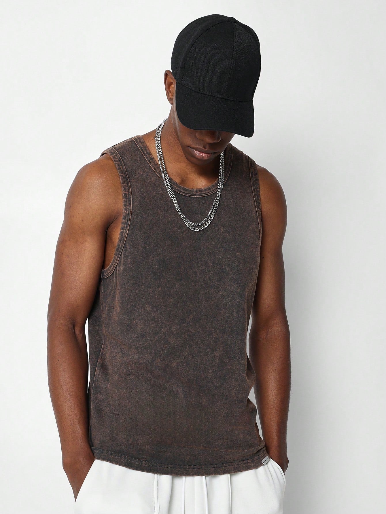 Washed Tank Top With Ghosting Number Graphic Print