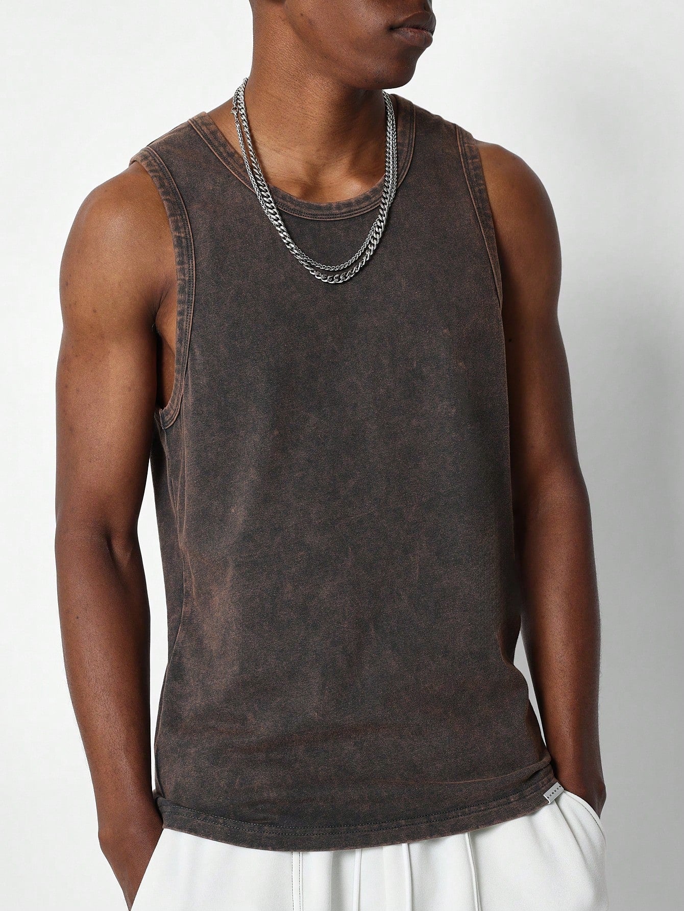 Washed Tank Top With Ghosting Number Graphic Print