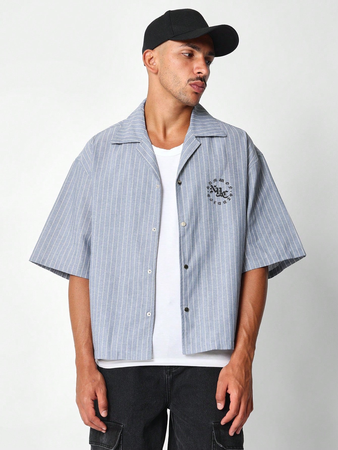 Boxy Fit Pinstripe Shirt With Embroidery