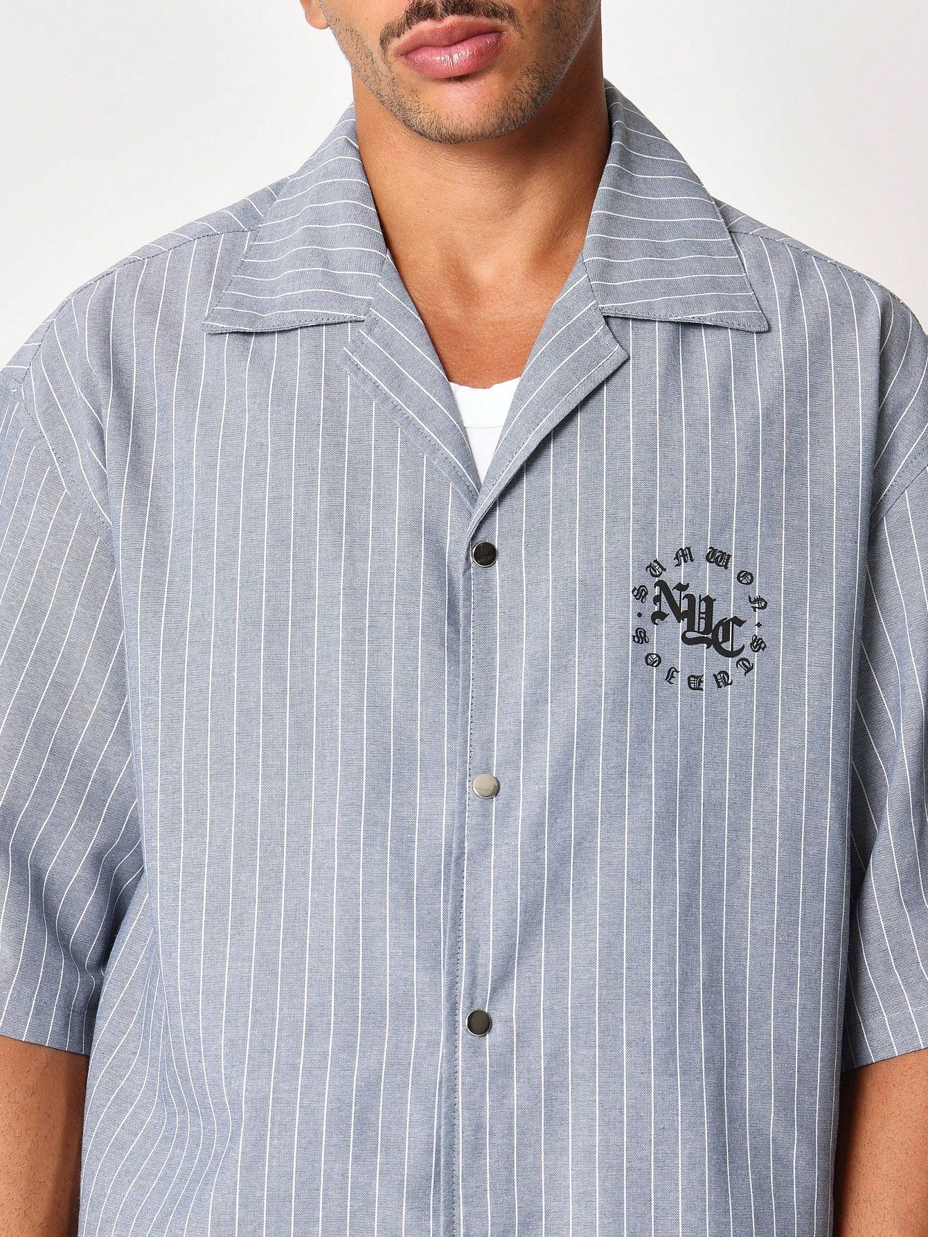 Boxy Fit Pinstripe Shirt With Embroidery