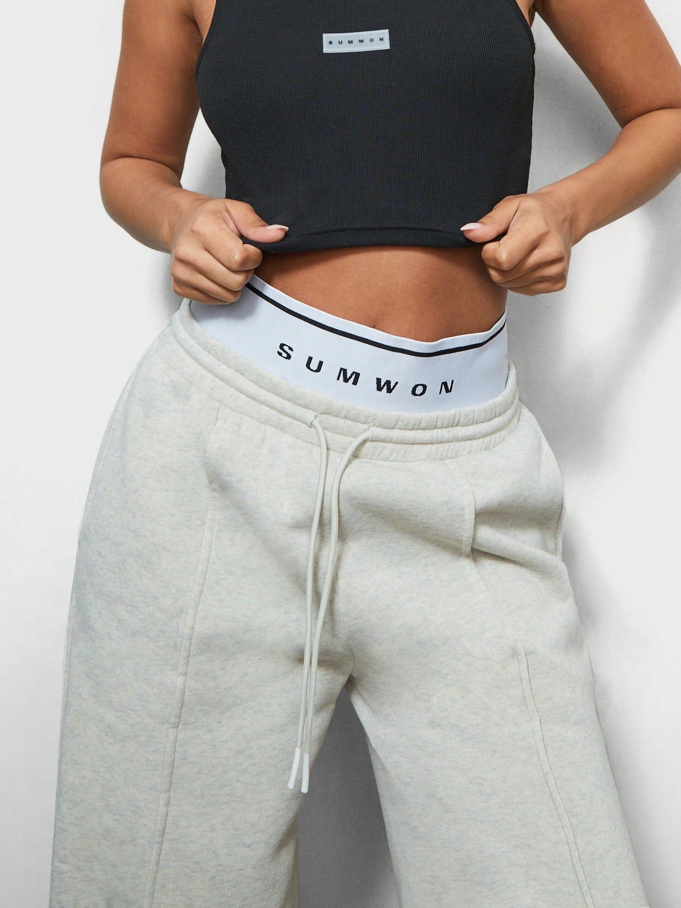 SUMWON WOMEN Straight Leg Sweatpants With Boxer Waistband & Pintucks Detail