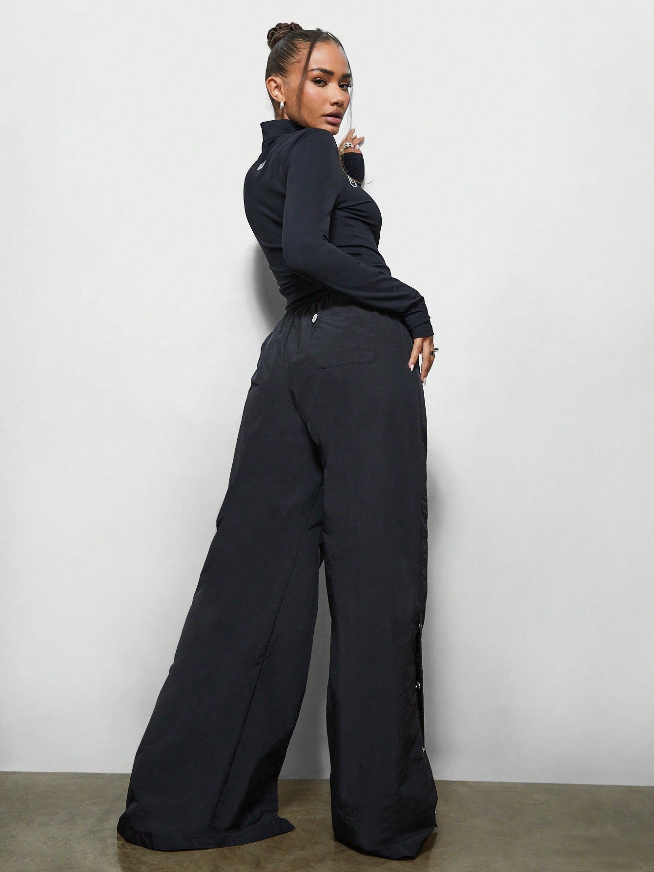 SUMWON WOMEN Nylon Trousers With Draw Cords & Side Poppers