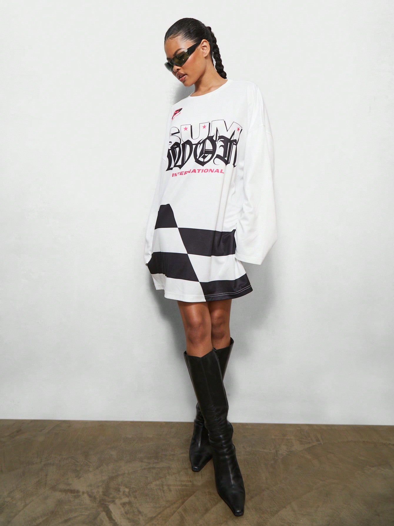 SUMWON X WOMEN Oversized Printed Baller Mesh Dress