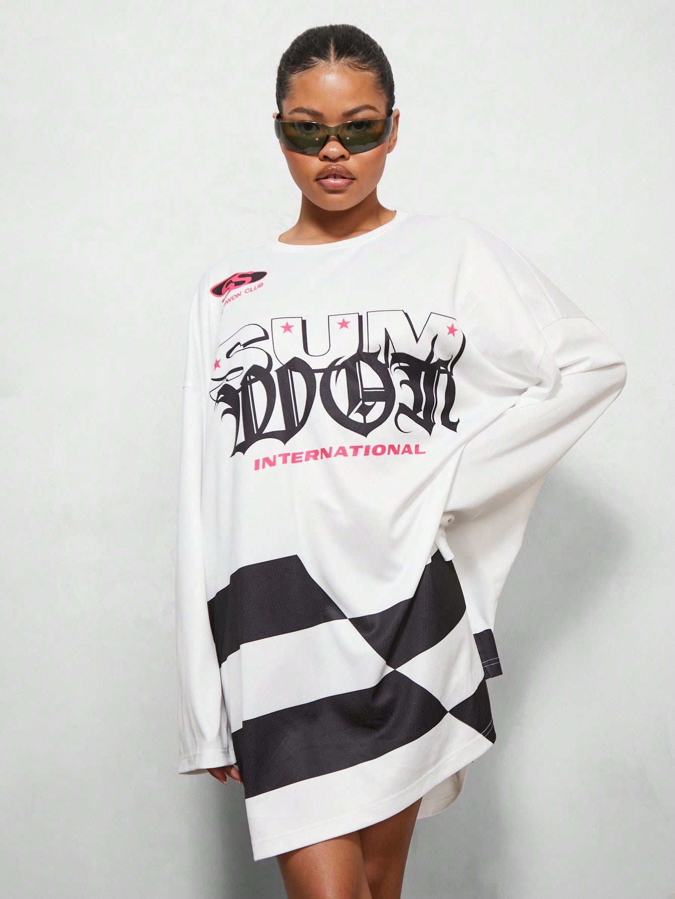 SUMWON X WOMEN Oversized Printed Baller Mesh Dress