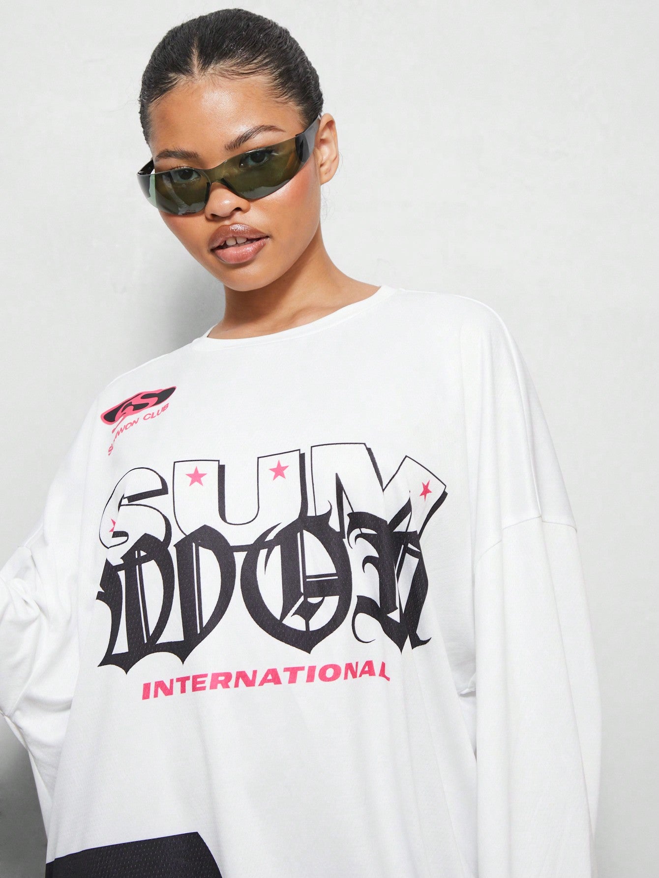 SUMWON X WOMEN Oversized Printed Baller Mesh Dress