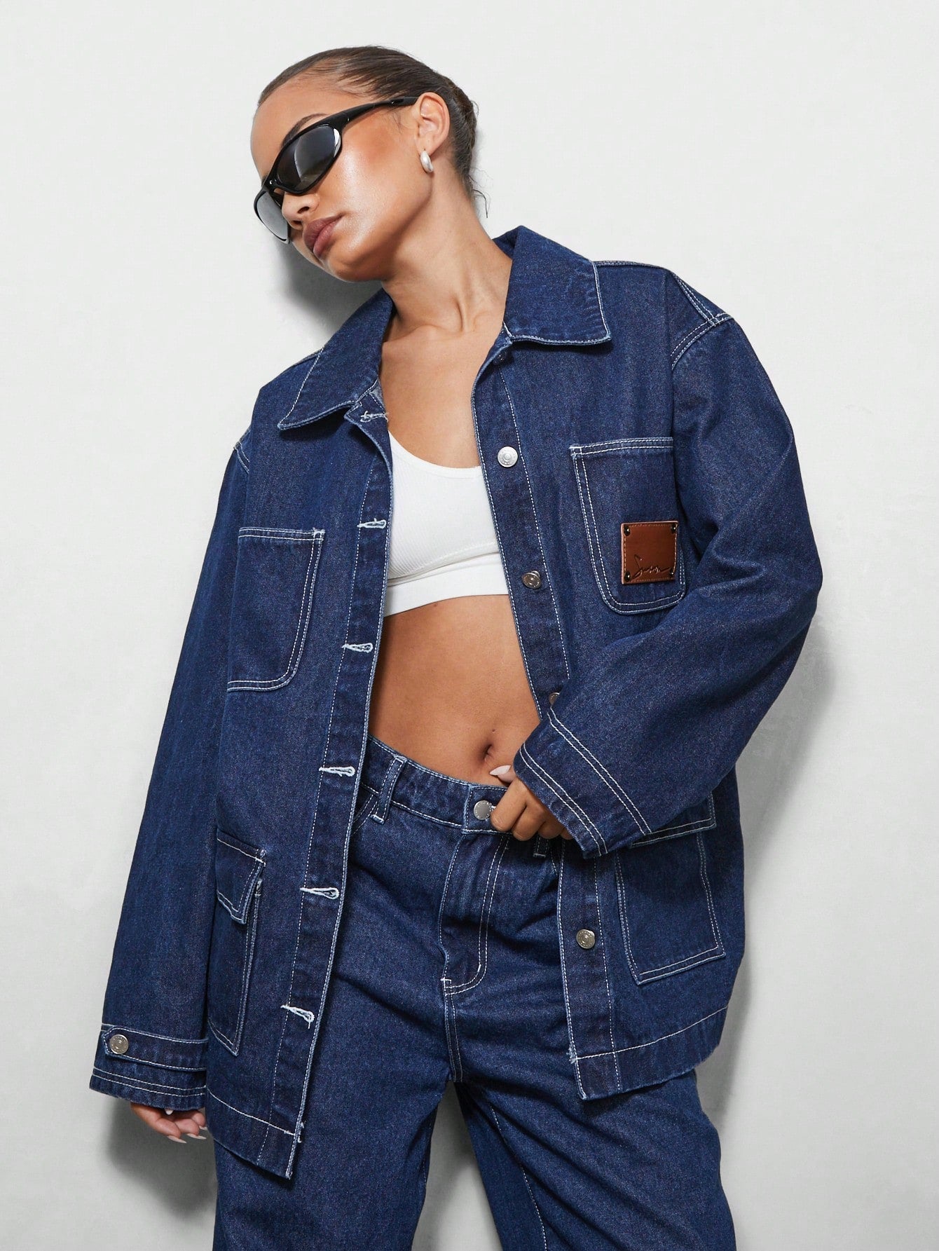 SUMWON WOMEN Oversized Denim Shackets With Patch Label