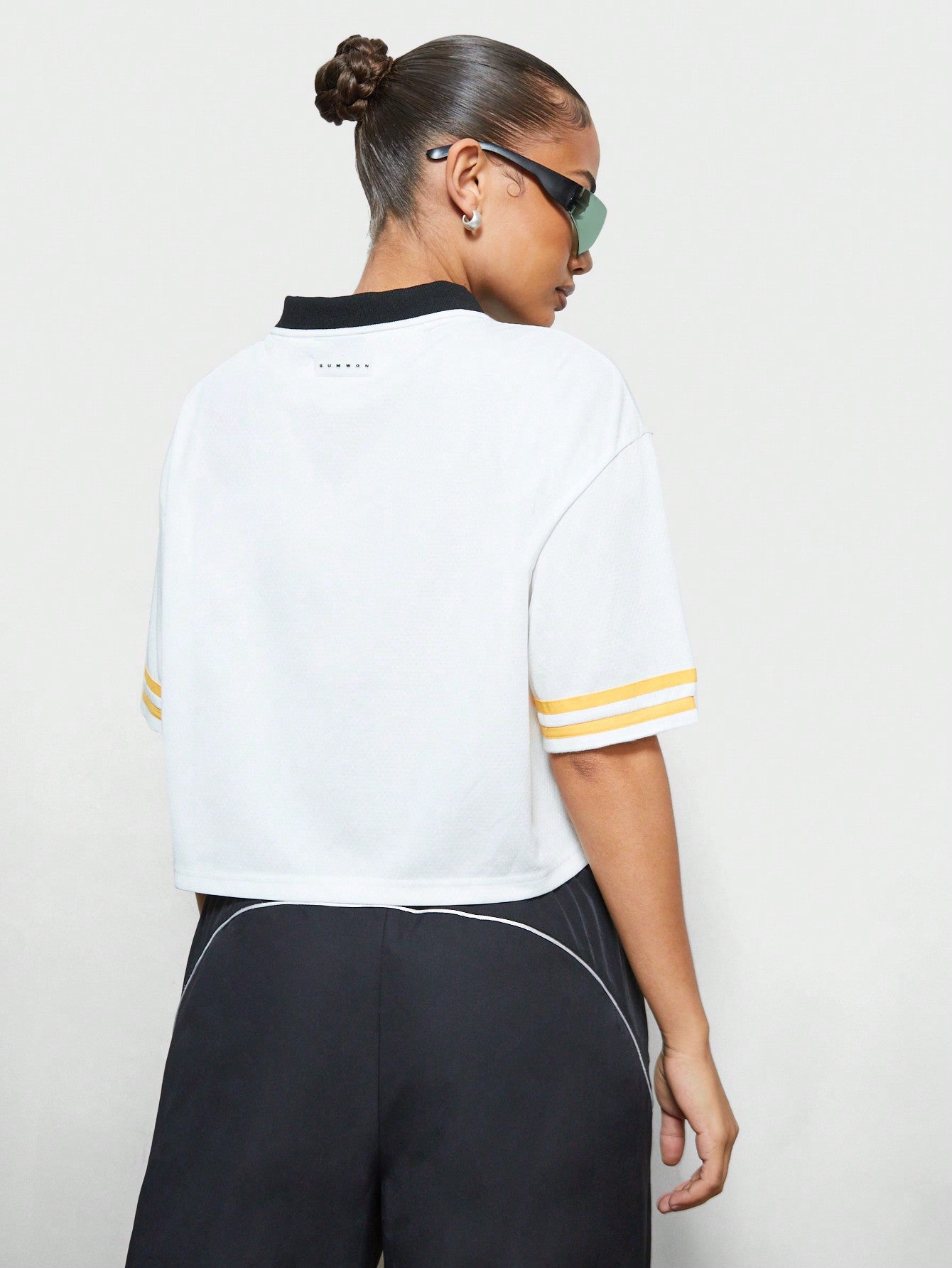 SUMWON X WOMEN Crop Polo Baller Tee With Contrast Graphic