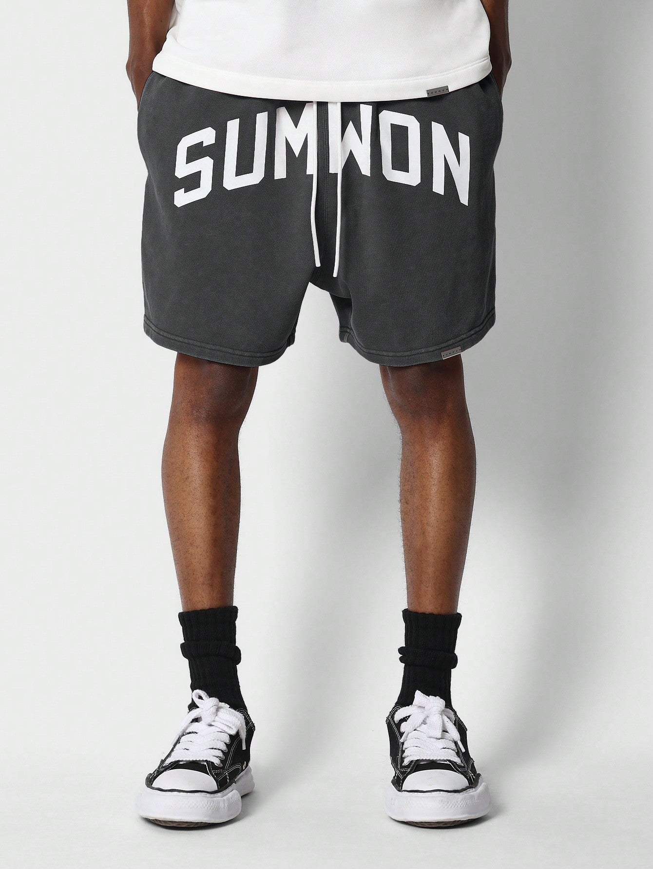 Drop Crotch Short With Letter Graphic Print