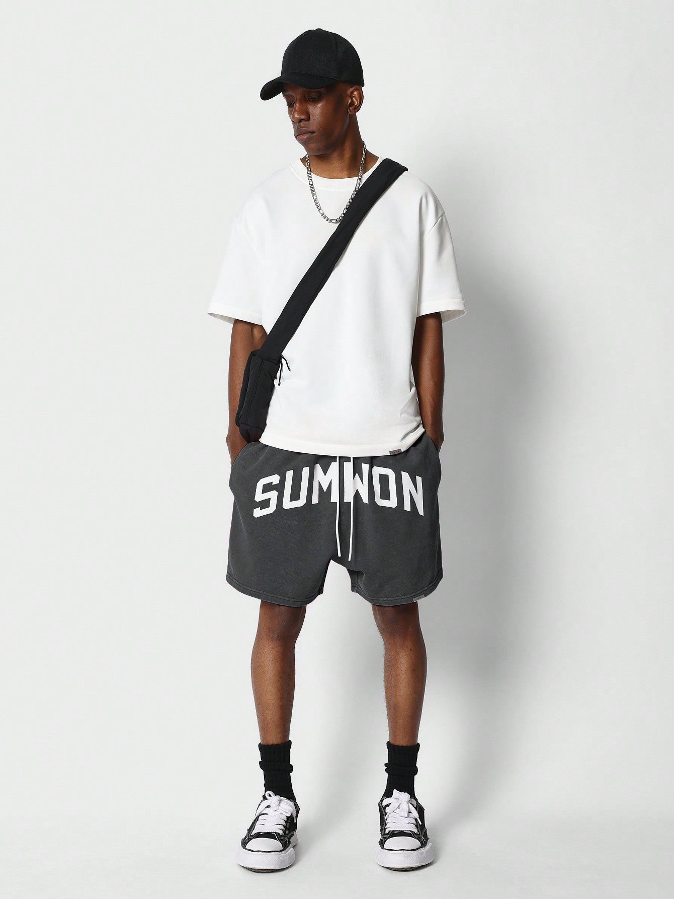 Drop Crotch Short With Letter Graphic Print