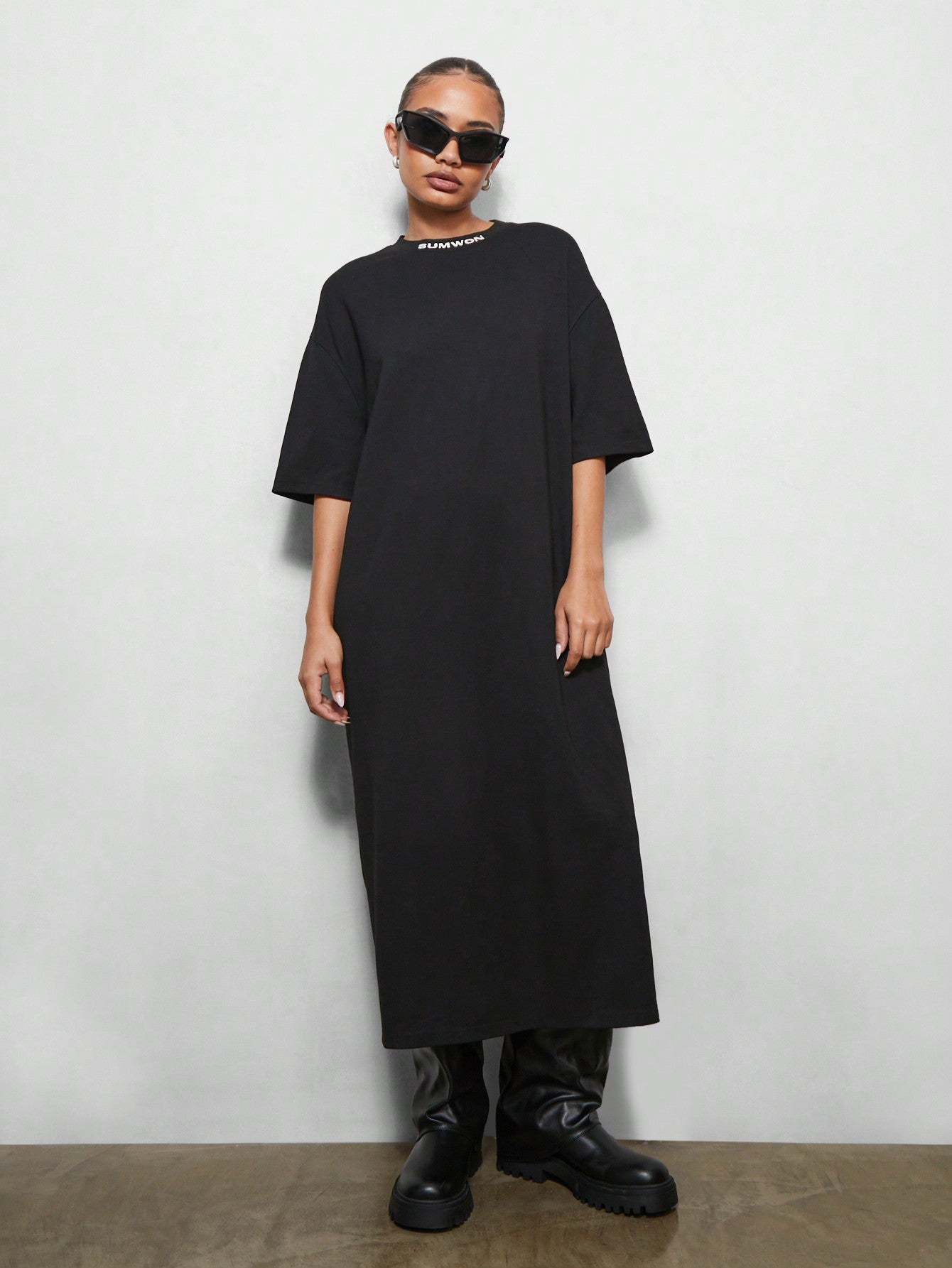 SUMWON WOMEN Oversized Fit Mock Neck Tee Midi Dress