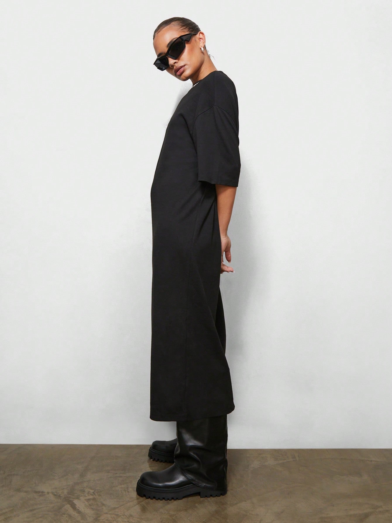 SUMWON WOMEN Oversized Fit Mock Neck Tee Midi Dress