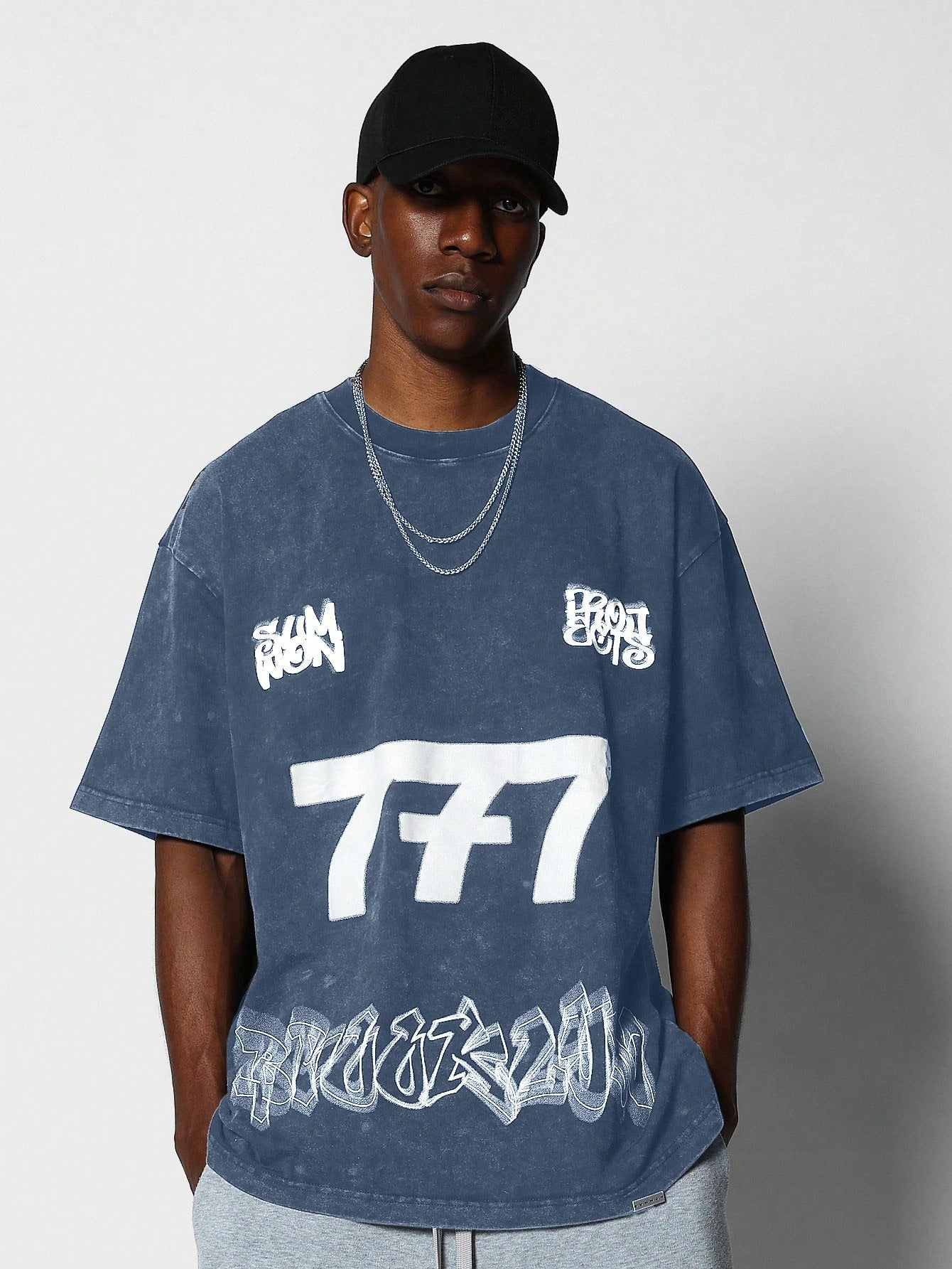 Washed Tee With Graffiti & Number Graphic Print