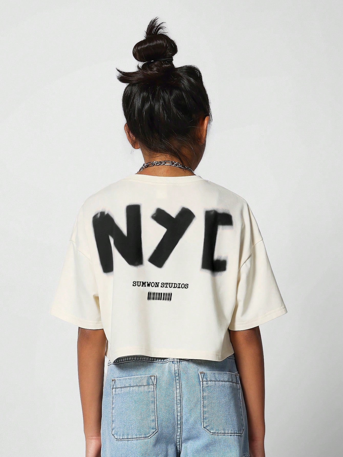 Tween Girl Crop Fit Tee With Back NYC Print