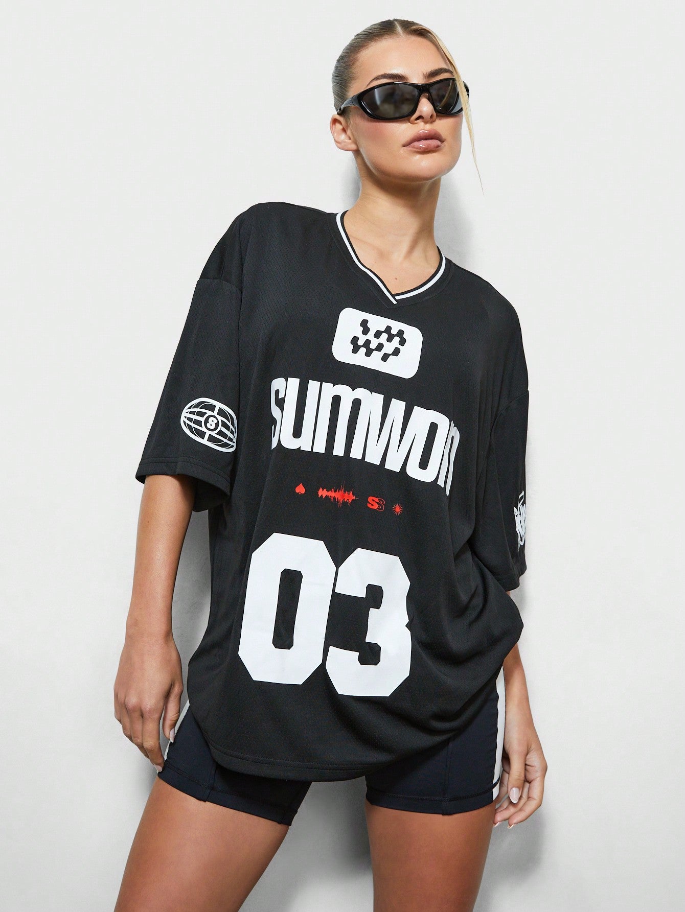 SUMWON WOMEN Oversized Fit Baller Tee With Letter & Number Graphic Print