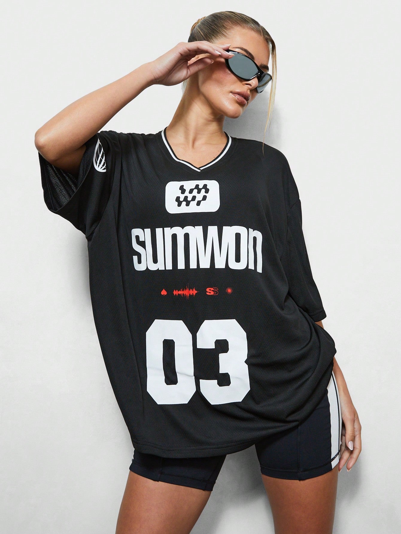 SUMWON WOMEN Oversized Fit Baller Tee With Letter & Number Graphic Print