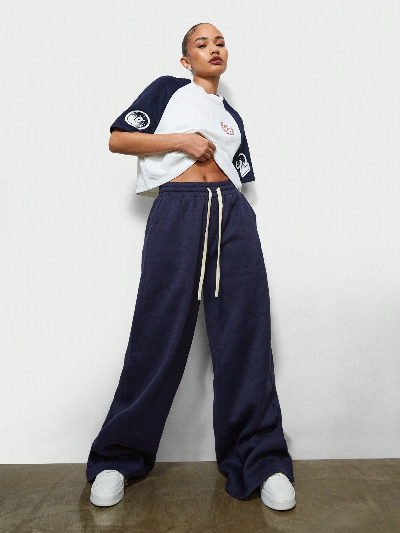 SUMWON WOMEN Pull On Wide Leg Sweatpants With Letter Graphic Print