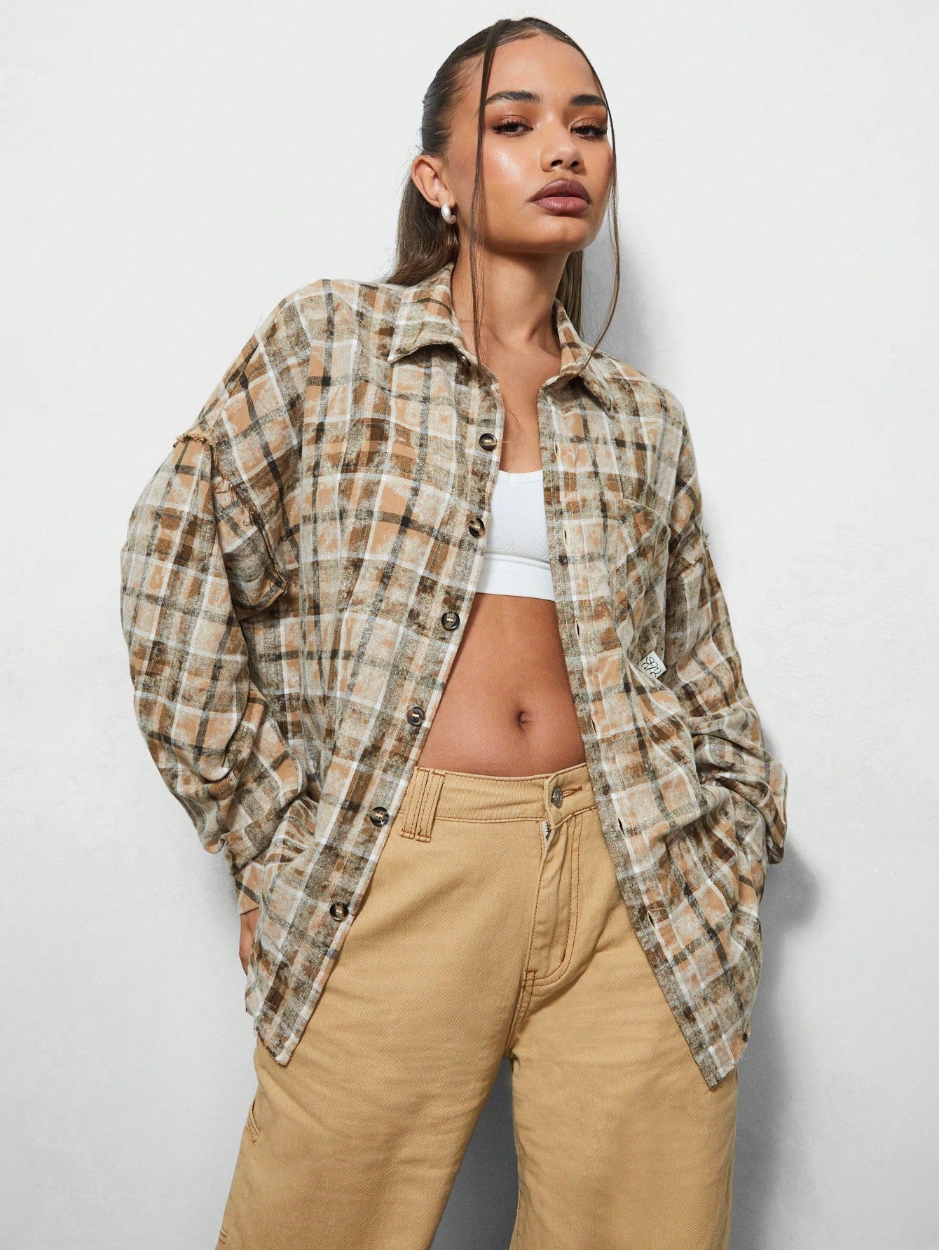 SUMWON WOMEN Oversized Fit Check Shirt