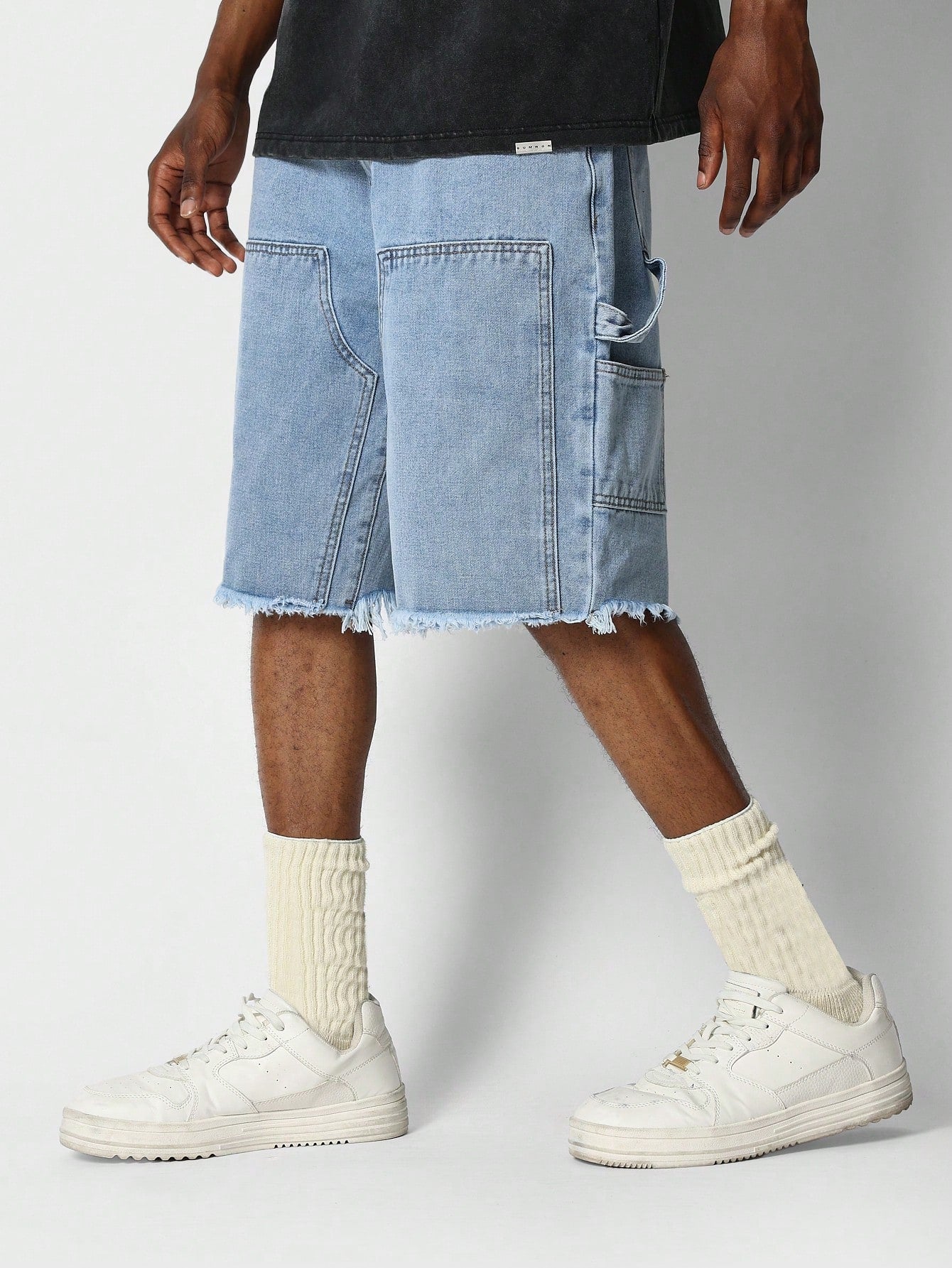 Denim Shorts With Carpenter Pocket Details