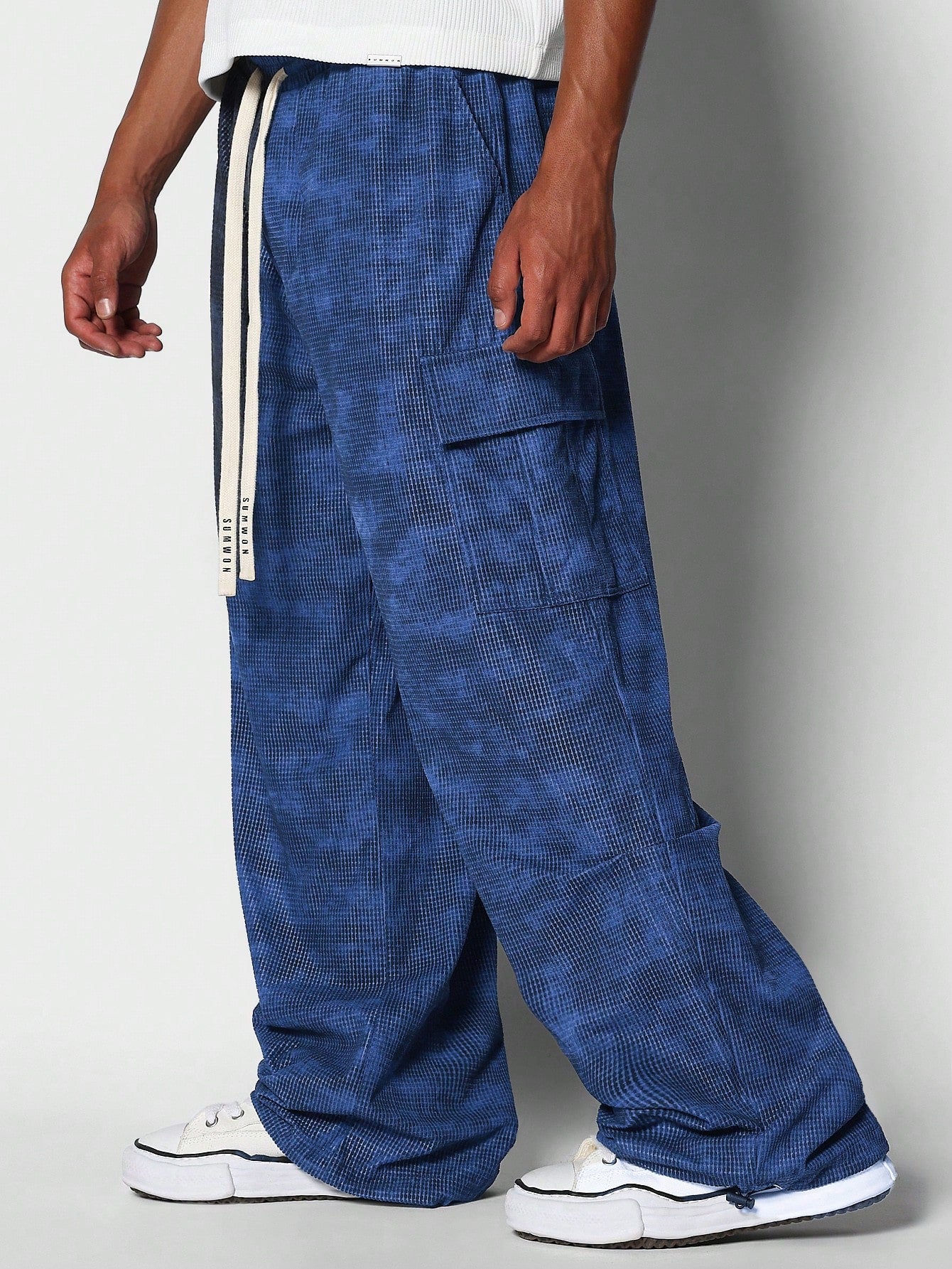 Loose Fit Corduroy Cargo Pant With All Over Print & Drawcord Detail